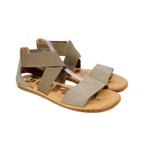 SOREL Womens Ella II Sandal Size 9.5 Tan Olive Green Leather Elastic SlipOn Shoe